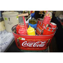 Coca Cola Ice Bucket with Cups; Collector Tins & Condiment Servers