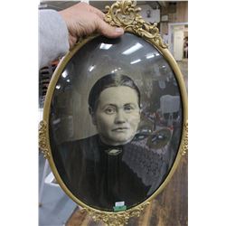 Women's Portrait in Metal Oval Convex Glass Frame