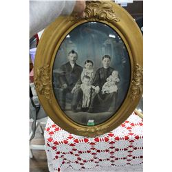 Family Portrait in a Wooden Oval Convex Glass Frame