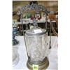 Image 1 : Pressed Glass Pickle Castor an a Ornate Metal Holder with Fork