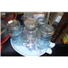 Image 1 : Tray with 3 Aqua Flip Top Jars & 2 Jars with no Lids