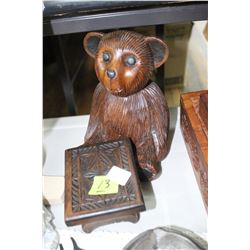 Wooden Bear with a Wooden Table