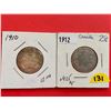 1910 & 1912 Canada 25¢
