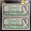 Image 1 : 2 Canada 1954 UNC $1 bills (Consecutive) Beattie/Rasminsky