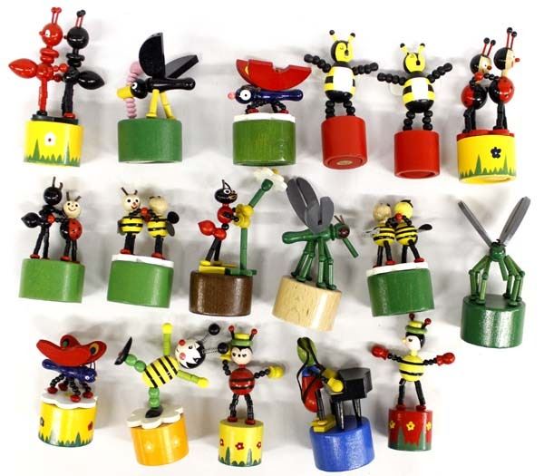 17 Vintage Wooden Insect Push Puppets