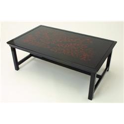 Table, blackpainted with red reliefmotiv