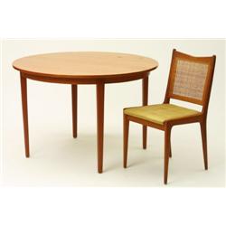 Table (diam 110) + 6 chairs (H 82), teak/cane