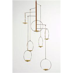 Chandelier, brass/wood