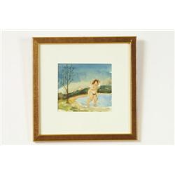 Gouache, Åke Holm, "Susanna in bath"