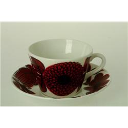 12 coffecups + plates, Röd Aster, Stig Lindberg