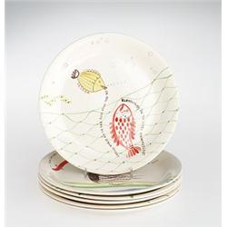 Plates, 6 , "Löja", Stig Lindberg, Gustavsberg