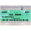 Image 3 : 2001 AMERICAN SILVER EAGLE ICG MS69