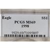 Image 3 : 1998 AMERICAN SILVER EAGLE PCGS MS69