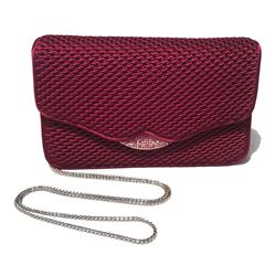 Judith Leiber Dark Red Satin Silk and Swarovski Crystal Evening Bag Clutch