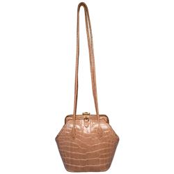Judith Leiber Taupe Alligator Leather Framed Shoulder Bag