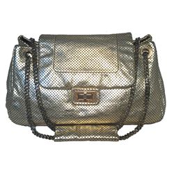 Chanel Gold Perforated Leather Classic Flap Shoulder Bag