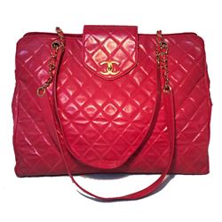 Chanel Red Quilted PVC Model Overnight Tote Travel Bag