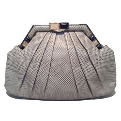 Judith Leiber Grey Lizard Stone Top Clutch