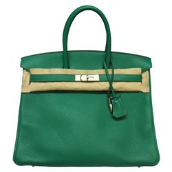 Hermes handbag Birkin 35 Green silver metal