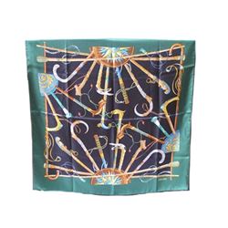 Escada Vintage Green Canes Silk Scarf