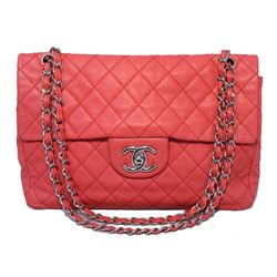 Chanel Dark Pink Relaxed Caviar Leather Jumbo Classic Flap Shoulder Bag