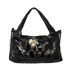 Chanel Black Checkered Leather Shoulder Bag Shopper Tote