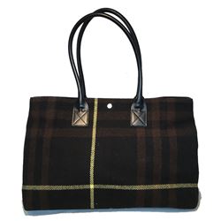 Burberry Black Brown and Yellow Wool Plaid Tote