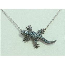 Blue Diamond 0.19ct/Black Diamond 0.02ct/14K WHITE GOLD PENDNAT WITH CHAIN 3.9g
