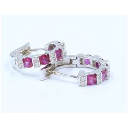 14K WHITE GOLD RUBY EARRING: 3.9g / Diamond: 0.2ct / Ruby: 1.11ct