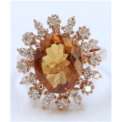IMPERIAL TOPAZ 3.83CT 14K ROSE GOLD RING 5.97GRAM DIAMOND 0.69CT