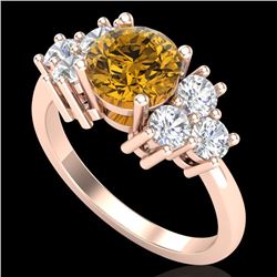 2.1 CTW Intense Fancy Yellow Diamond Solitaire Classic Ring 18K Rose Gold - REF-290N9Y - 37610