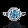 Image 2 : 1 CTW Intense Blue Diamond Solitaire Engagement Art Deco Ring 18K White Gold - REF-200M2H - 37446