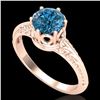 Image 1 : 1 CTW Intense Blue Diamond Solitaire Engagement Art Deco Ring 18K Rose Gold - REF-180A2X - 38119