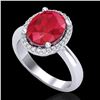 Image 2 : 3 CTW Ruby And Micro Pave VS/SI Diamond Ring Halo 18K White Gold - REF-64A9X - 21112