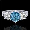 Image 2 : 2.01 CTW Fancy Intense Blue Diamond Art Deco 3 Stone Ring 18K White Gold - REF-343H6A - 37579