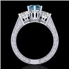 Image 4 : 2.01 CTW Fancy Intense Blue Diamond Art Deco 3 Stone Ring 18K White Gold - REF-343H6A - 37579