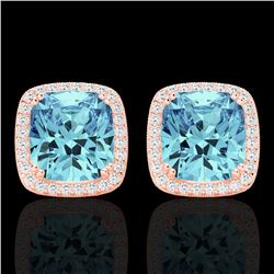 6.50 CTW Sky Blue Topaz & Micro VS/SI Diamond Halo Earrings 14K Rose Gold - REF-64T8M - 22813