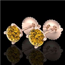 1.01 CTW Intense Fancy Yellow Diamond Art Deco Stud Earrings 18K Rose Gold - REF-100T2M - 38233