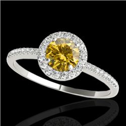 1.2 CTW Certified Si/I Fancy Intense Yellow Diamond Solitaire Halo Ring 10K White Gold - REF-150K9W 
