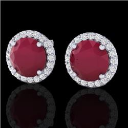 4 CTW Ruby & Halo VS/SI Diamond Micro Earrings Solitaire 18K White Gold - REF-80X2T - 21501