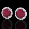 Image 1 : 4 CTW Ruby & Halo VS/SI Diamond Micro Earrings Solitaire 18K White Gold - REF-80X2T - 21501
