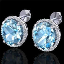 25 CTW Sky Blue Topaz & Micro VS/SI Diamond Halo Earrings 18K White Gold - REF-125N6Y - 20265