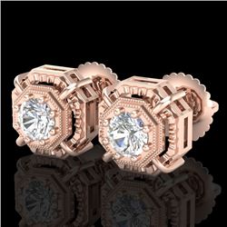 1.11 CTW VS/SI Diamond Solitaire Art Deco Stud Earrings 18K Rose Gold - REF-218W2F - 36876