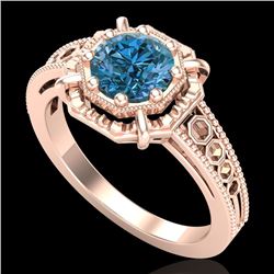1 CTW Intense Blue Diamond Solitaire Engagement Art Deco Ring 18K Rose Gold - REF-200A2X - 37447