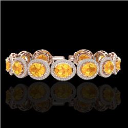 24 CTW Citrine & Micro Pave VS/SI Diamond Bracelet 10K Rose Gold - REF-360A2X - 22684