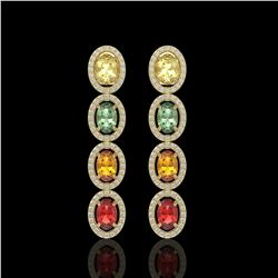 6.09 CTW Multi Color Sapphire & Diamond Halo Earrings 10K Yellow Gold - REF-135X3T - 40552