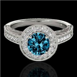 1.5 CTW Si Certified Fancy Blue Diamond Solitaire Halo Ring 10K White Gold - REF-200A2X - 33747