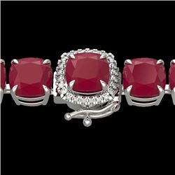46 CTW Ruby & Micro Pave VS/SI Diamond Halo Designer Bracelet 14K White Gold - REF-254N5Y - 23322
