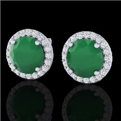 4 CTW Emerald & Halo VS/SI Diamond Micro Pave Earrings Solitaire 18K White Gold - REF-80M2H - 21491