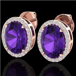 5.50 CTW Amethyst & Micro VS/SI Diamond Halo Earrings 14K Rose Gold - REF-54W8F - 20236